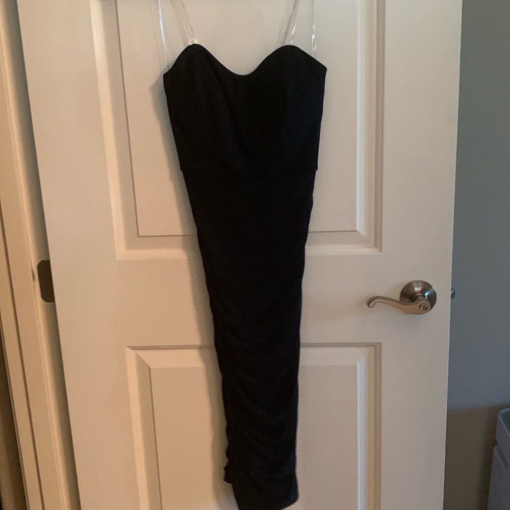 Speechless. Navy shimmer stretch rutched midi dress